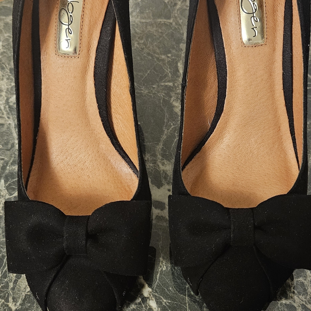 Halogen Black suede Heels with Bow Accent